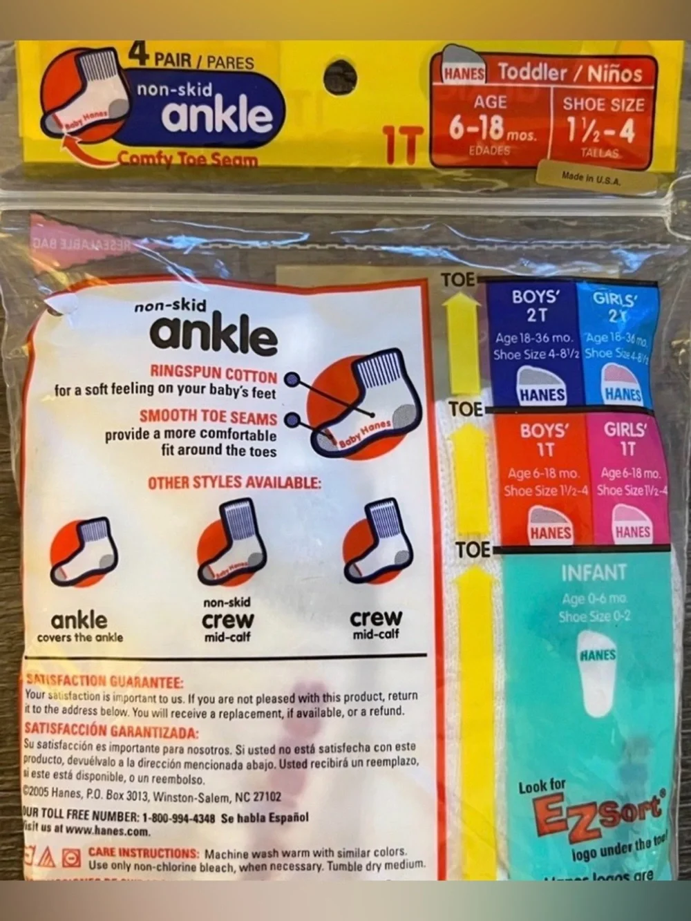 New Hanes Toddler 6-18 Month Non-Skid Ankle Socks
